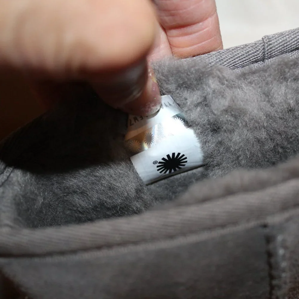 NEW UGG MINI LOGO SUEDE SHEARLING LINED ANKLE WINTER‎ BOOTS GRAY BLACK